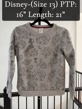 Disney Gray Rose-Print Crewneck Sweatshirt